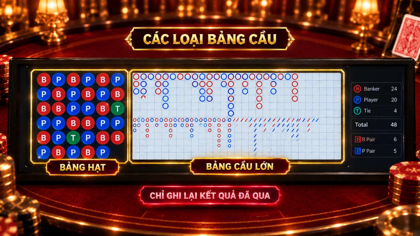 Các loại bảng cầu trên bàn baccarat Kim Tài Sunwin