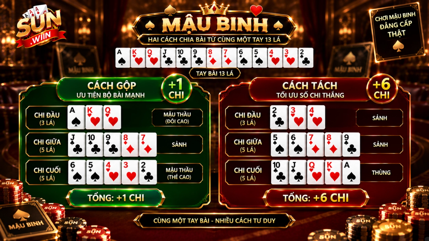 Hai cách chia bài mậu binh từ cùng một tay 13 lá