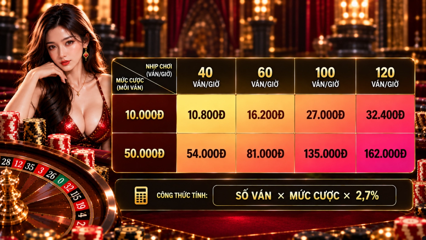 Chi phí trung bình mỗi giờ khi chơi roulette online theo tốc độ ván và mức cược