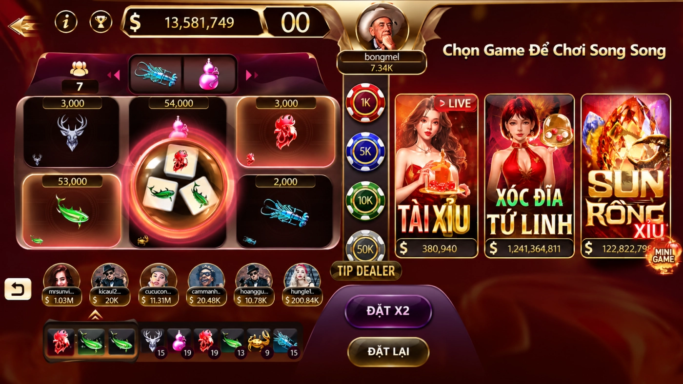 Chọn game để chơi song song với bầu cua Lộc Thú tại Sunwin