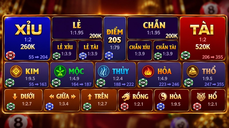 Các tụ cược Keno Lộc Phát Sunwin: Tài Xỉu, Chẵn Lẻ, Ngũ hành, Rồng Hổ