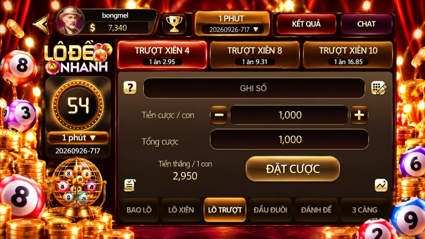 Tỷ lệ lô trượt lô đề nhanh Sunwin: trượt xiên 4, 8, 10