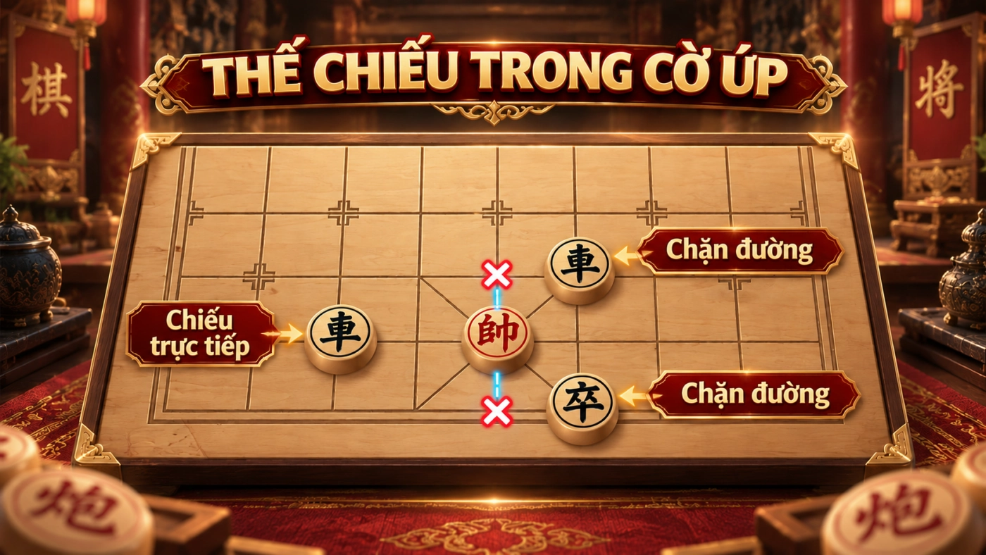 Thế chiếu trong cờ úp Sunwin với quân chiếu trực tiếp và quân chặn đường