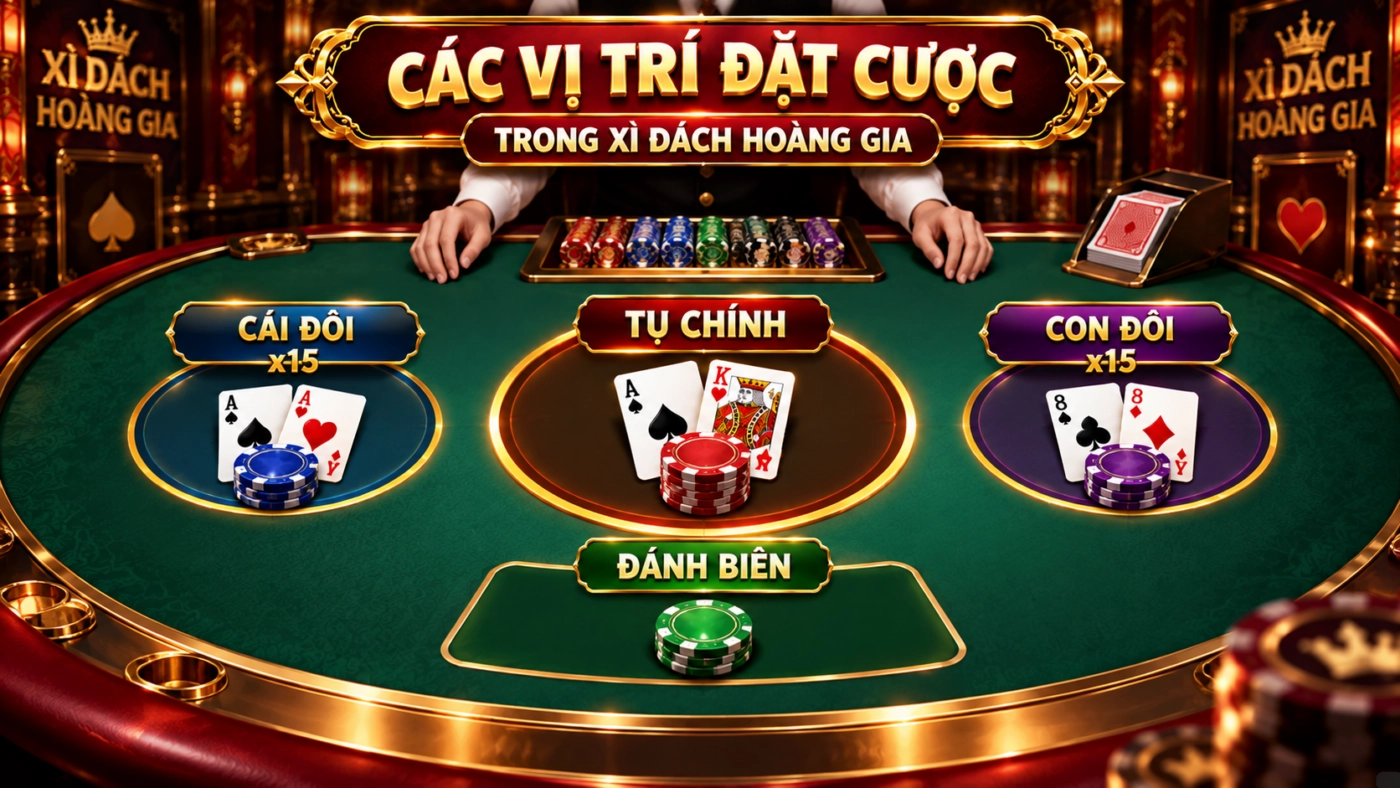 Tụ chính, tụ phụ cái đôi con đôi và ô đánh biên trong xì dách hoàng gia