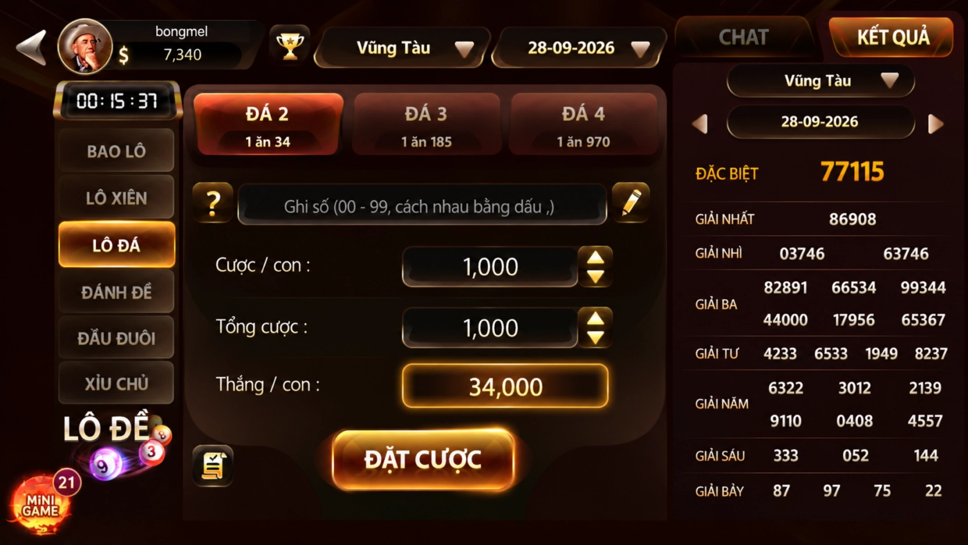Lô đá (số đá) miền Nam Sunwin đài Vũng Tàu, đá 2 đá 3 đá 4 trả 1 ăn 34, 185, 970