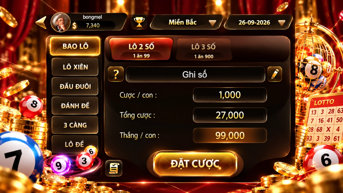 Bảng tỷ lệ trả thưởng lô đề Sunwin miền Bắc, lô 2 số 1 ăn 99