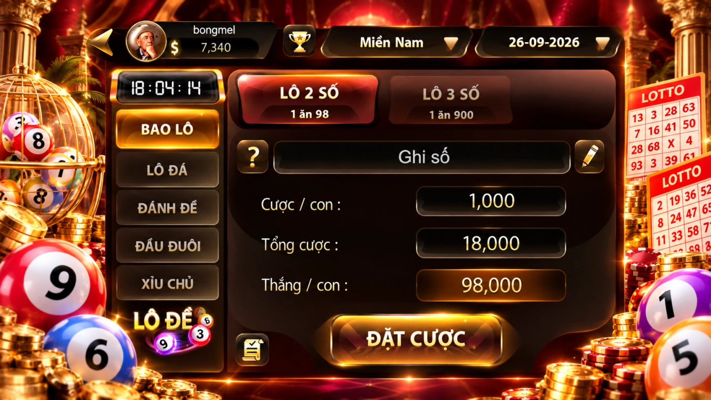 Tỷ lệ lô đề Sunwin miền Nam, lô 2 số 1 ăn 98