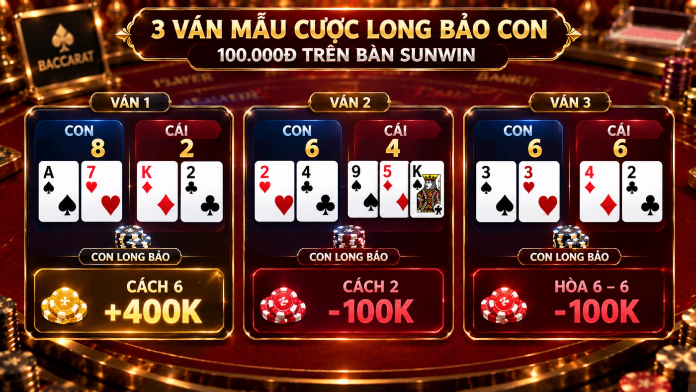 Ba ván mẫu cược Con Long Bảo 100.000đ trên bàn Sunwin