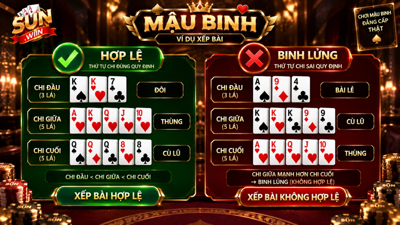 Cách xếp 13 lá thành ba chi trong mậu binh