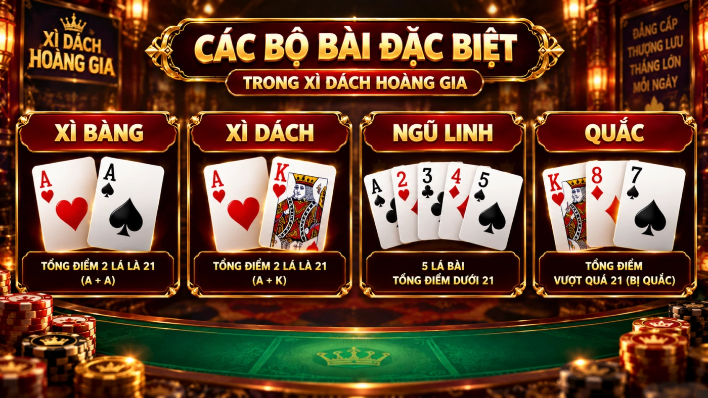 Xì bàng, xì dách, ngũ linh và quắc trong xì dách hoàng gia