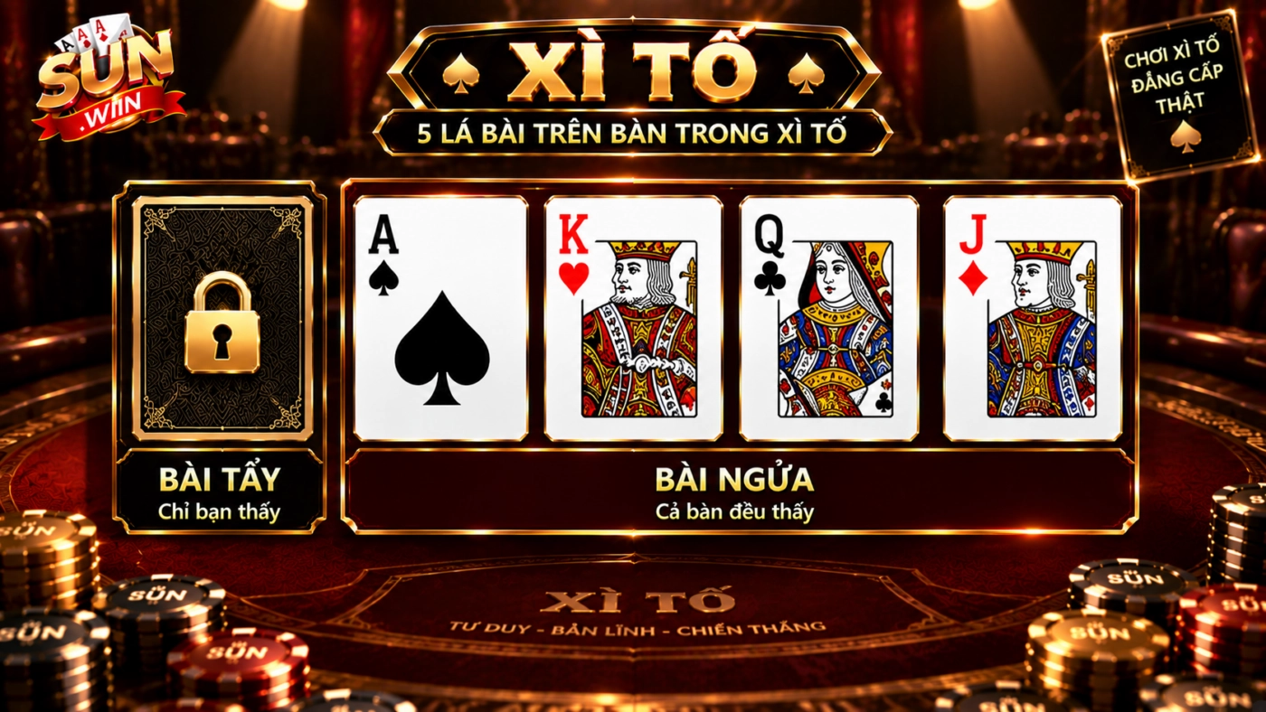 Một lá tẩy úp và bốn lá ngửa trong xì tố