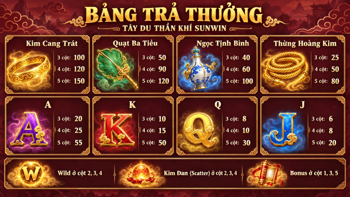 Bảng trả thưởng Tây Du Thần Khí Sunwin: Kim Cang Trát, Quạt Ba Tiêu, Ngọc Tịnh Bình