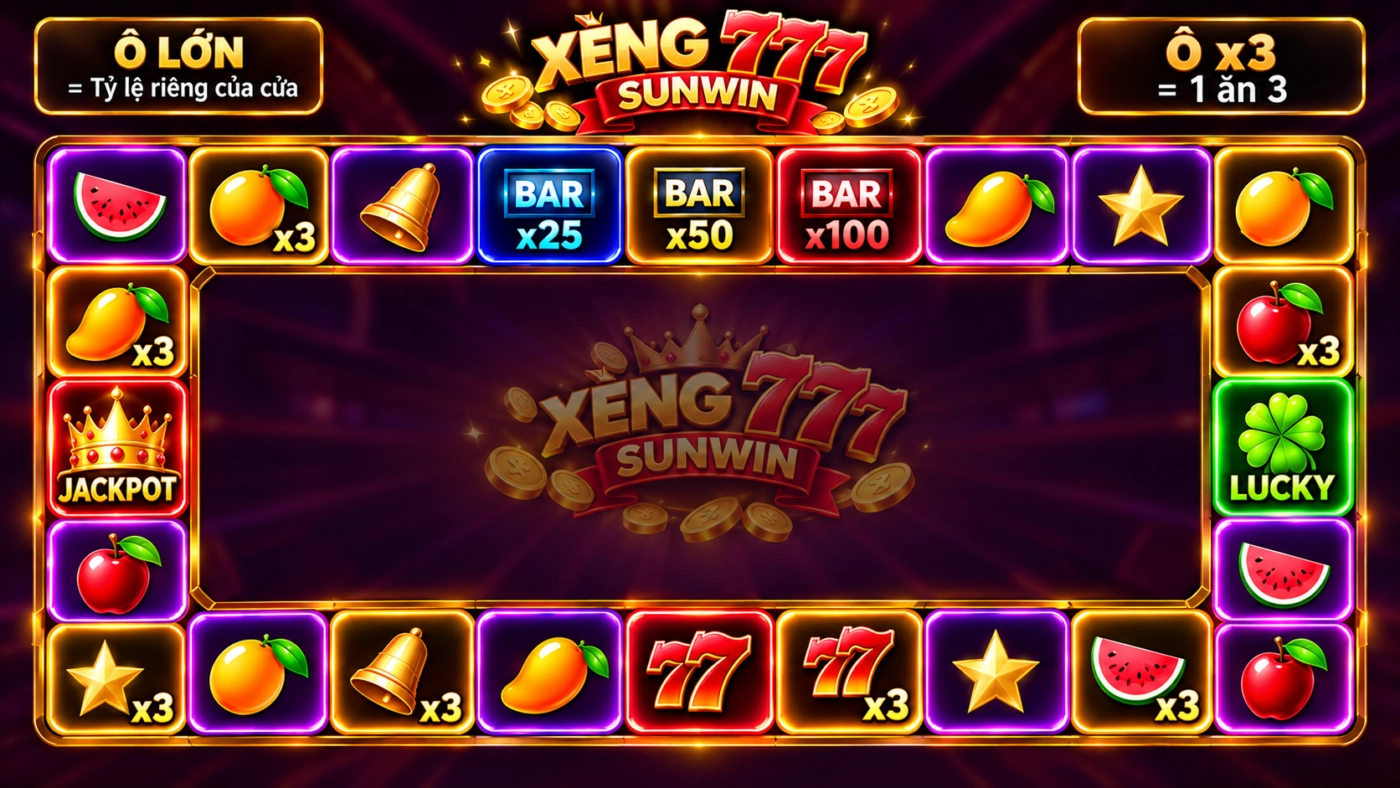 Sơ đồ vòng đèn 24 ô xèng 777 Sunwin với ô lớn, ô nhỏ x3, Jackpot và Lucky