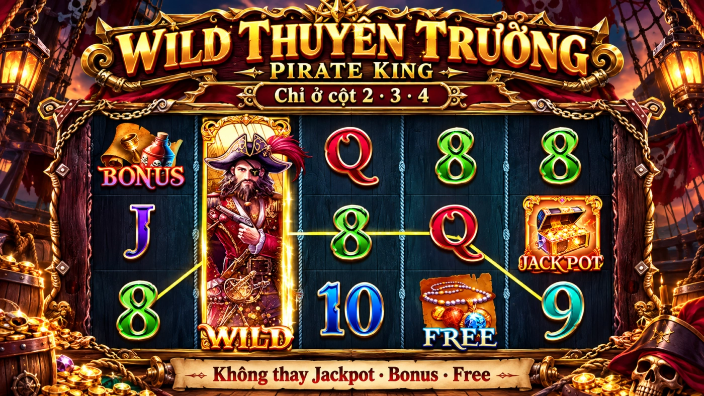 Wild thuyền trưởng Pirate King phủ kín cả cột, chỉ xuất hiện ở cột 2, 3, 4